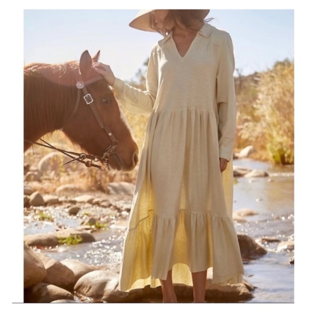 Free People Oversized Moonlight Long Sleeve Cotton & Hemp Midi Dress NWT Size M - Picture 10 of 13